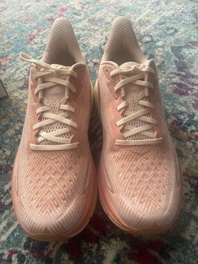 Hoka Women's Pale Pink/Coral Knit Running Sneakers